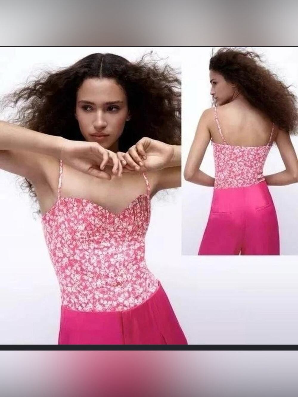 Zara Printed Corset Bodysuit Pink White Floral Small NEW